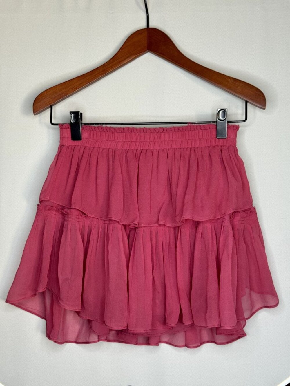 LoveShackFancy 100% Silk Pink Watermelon Ice Double Ruffle Mini Skirt Small